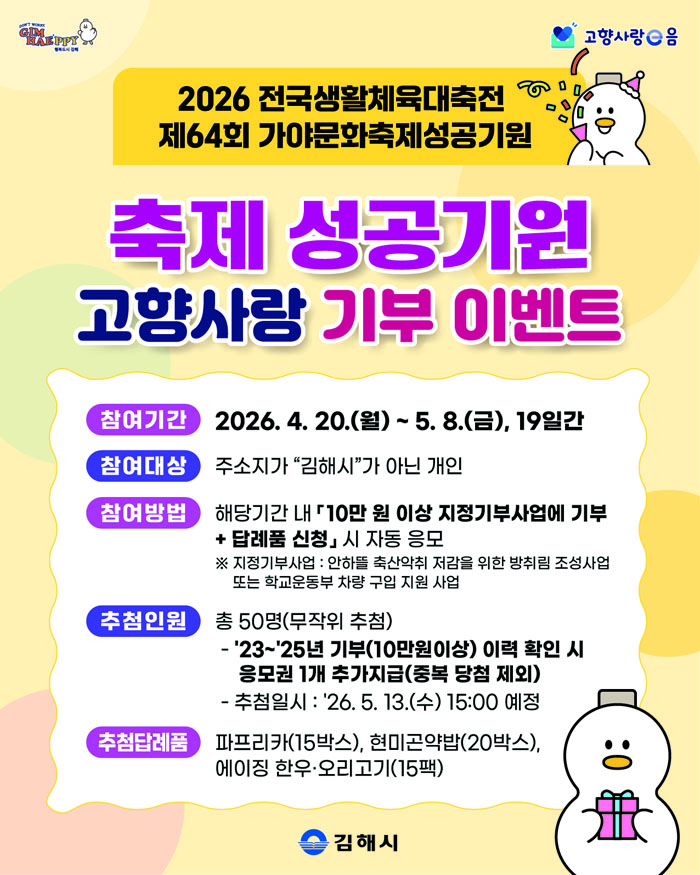 김해시, 축제 성공 기원 ‘고향사랑 기부 혜택 플러스 이벤트’ 추진.jpg